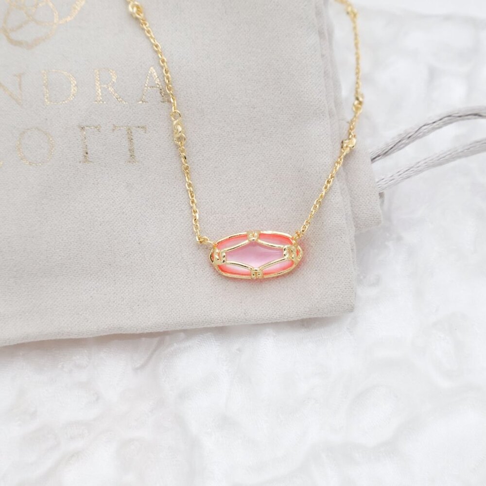 Kendra Scott - Elisa Lattice Frame Gold Blush Ivory Mother Pearl Necklace - new - Picture 2 of 2